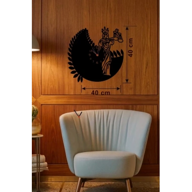 Mey İthalat® Adalet Tanrıçası Themis Tasarım Ahşap Duvar Saati - 40x40 cm Avukat Hediyesi