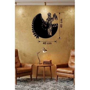 Mey İthalat® Adalet Tanrıçası Themis Tasarım Ahşap Duvar Saati - 40x40 cm Avukat Hediyesi