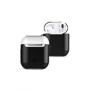 Mey İthalat® Airpods 2 (2.nesil) 3in1 Kılıf - Siyah-Beyaz