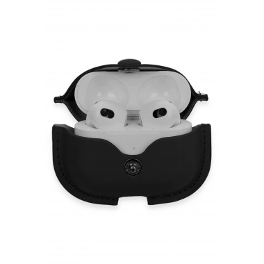 Mey İthalat®  Airpods 3 (3.nesil) Çanta Deri Kılıf - Siyah