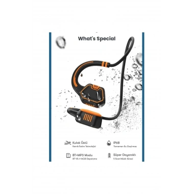 Mey İthalat® AS9 Suya Dayanıklı Bluetooth Kulaklık - Siyah