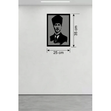Mey İthalat® Atatürk Line Art Metal Görünümlü Ahşap Tablo - Modern Ofis ve Ev Dekoru