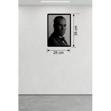 Mey İthalat® Atatürk Line Art Metal Görünümlü Ahşap Tablo - Modern Ofis ve Ev Dekoru