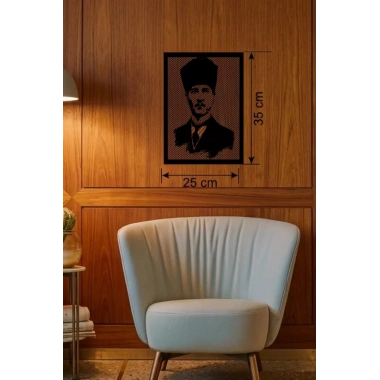 Mey İthalat® Atatürk Line Art Metal Görünümlü Ahşap Tablo - Modern Ofis ve Ev Dekoru