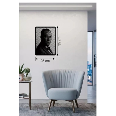 Mey İthalat® Atatürk Line Art Metal Görünümlü Ahşap Tablo - Modern Ofis ve Ev Dekoru