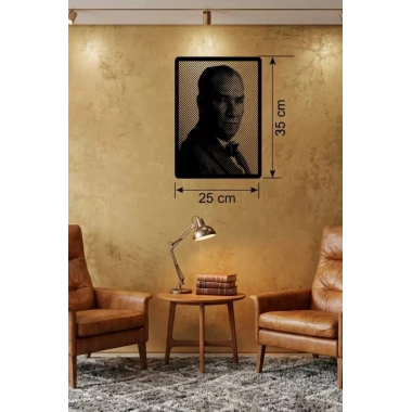 Mey İthalat® Atatürk Line Art Metal Görünümlü Ahşap Tablo - Modern Ofis ve Ev Dekoru