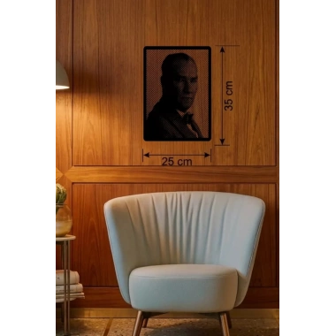 Mey İthalat® Atatürk Line Art Metal Görünümlü Ahşap Tablo - Modern Ofis ve Ev Dekoru