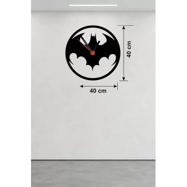 Mey İthalat® Batman Yarasa Logolu Ahşap Duvar Saati - 40x40 cm Dekoratif DC Temalı