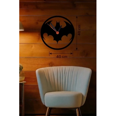 Mey İthalat® Batman Yarasa Logolu Ahşap Duvar Saati - 40x40 cm Dekoratif DC Temalı