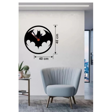 Mey İthalat® Batman Yarasa Logolu Ahşap Duvar Saati - 40x40 cm Dekoratif DC Temalı