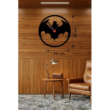 Mey İthalat® Batman Yarasa Logolu Ahşap Duvar Saati - 40x40 cm Dekoratif DC Temalı