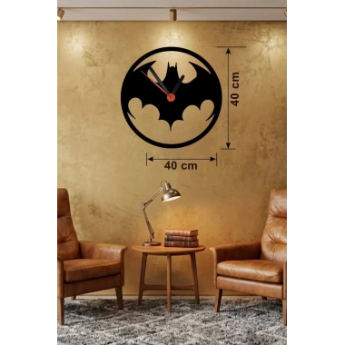 Mey İthalat® Batman Yarasa Logolu Ahşap Duvar Saati - 40x40 cm Dekoratif DC Temalı