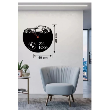 Mey İthalat® BMW Z4 E86 Tasarım Ahşap Duvar Saati - 40x40 cm Lazer Kesim Dekoratif