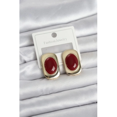 Mey İthalat® Bordo Renk Kare Model Vintage Kadın Küpe