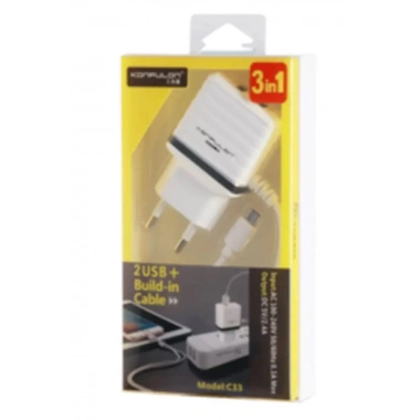 Mey İthalat® C33 Hızlı Şarj Cihazı 3in1 (Dahili Micro USB Kablolu)