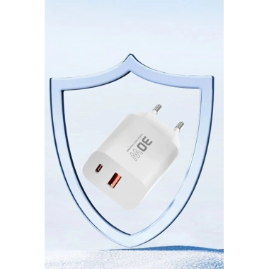 Mey İthalat® C89Q 1 Adet 30W Type-C ve 1 Adet 22.5W USB Çıkışlı Ekstra DL48 1M USB to Lightning Kablolu PD Şarj Cihazı - Beyaz