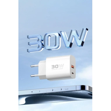 Mey İthalat® C89Q 1 Adet 30W Type-C ve 1 Adet 22.5W USB Çıkışlı Ekstra DL48 1M USB to Lightning Kablolu PD Şarj Cihazı - Beyaz