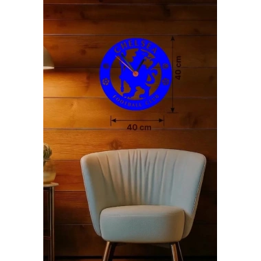 Mey İthalat® Chelsea FC Logolu Ahşap Duvar Saati - 40x40 cm Taraftar Hediyesi