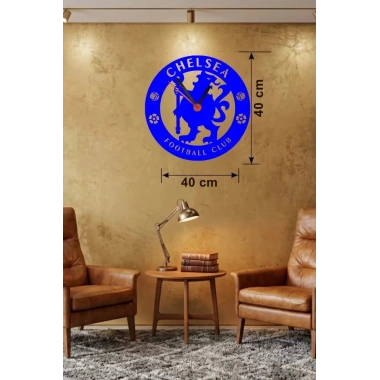 Mey İthalat® Chelsea FC Logolu Ahşap Duvar Saati - 40x40 cm Taraftar Hediyesi