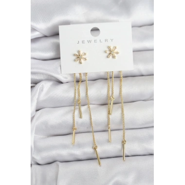 Mey İthalat® Çiçek Model Gold Pirinç Sallantılı Kadın Küpe