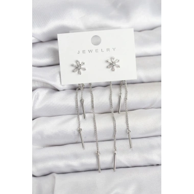 Mey İthalat® Çiçek Model Gümüş Pirinç Sallantılı Kadın Küpe