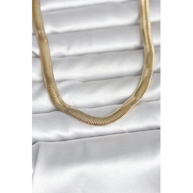Mey İthalat® CM 14K Gold Renk Kalın Yassı Yılan Zincir Model 45 cm Kadın Kolye