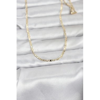 Mey İthalat® CM 14K Gold Renk Lazerli Yassı Model Zincirli 60 cm Kadın Kolye