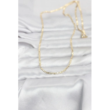 Mey İthalat® CM 14K Gold Renk Lazerli Yassı Model Zincirli 60 cm Kadın Kolye