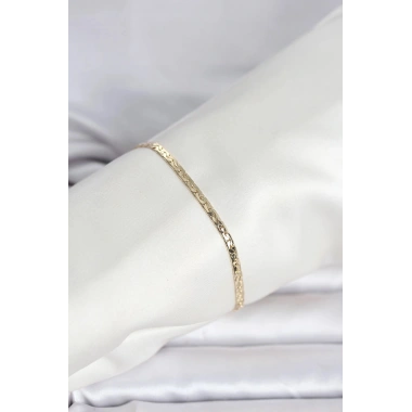 Mey İthalat® CM 14K Gold Renk Yassı Ezme Zincir Model Kadın Bileklik