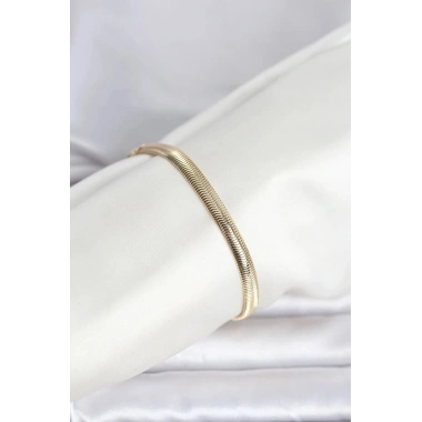 Mey İthalat® CM 14K Gold Renk Yassı Zincir Yılan Model Kadın Bileklik