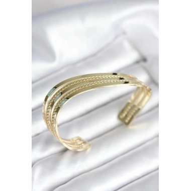 Mey İthalat® Eğik Şerit Model Gold Renk Pirinç Kadın Bileklik
