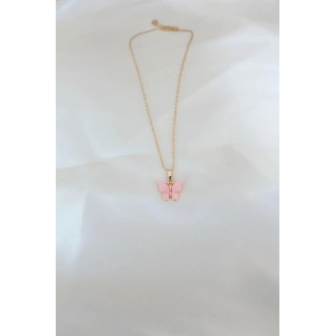 Mey İthalat® Gold Kaplama Pembe Sedefli Kelebek Kolye