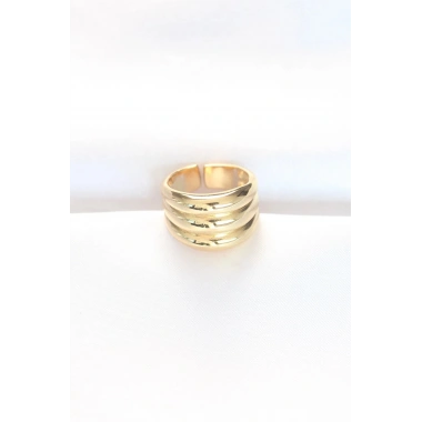 Mey İthalat® Gold Renk Ayarlanabilir Çizgili Bombe Yüzük