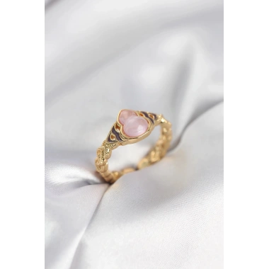 Mey İthalat® Gold Renk Pembe Damla Model Kadın Yüzük