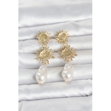 Mey İthalat® Gold Renk Pirinç Güneş Model Detaylı Kadın Küpe
