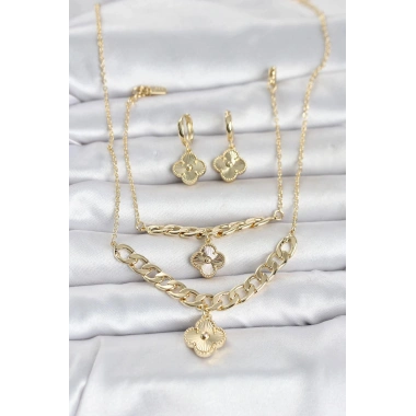Mey İthalat® Gold Renk Pirinç Kolye Bileklik ve Küpe Seti