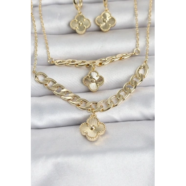 Mey İthalat® Gold Renk Pirinç Kolye Bileklik ve Küpe Seti