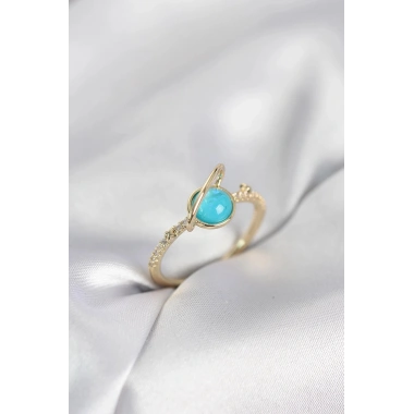 Mey İthalat® Gold Renk Zirkon Taşlı Satürn Model Kadın Yüzük