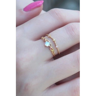 Mey İthalat® Gold Renk Zirkon Taşlı Taç Model Kadın Yüzük