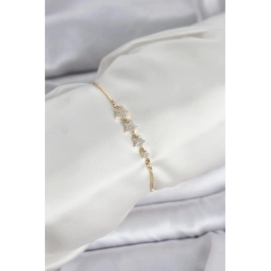 Mey İthalat® Gold Renk Zirkon Taşlı Yıldız Model Asansörlü Kadın Bileklik