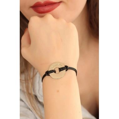 Mey İthalat® HAPPY (Mutlu) Siyah Deri İpli Unisex Mood Bileklik