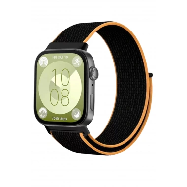 Mey İthalat®  Huawei Fit 4 Hasırlı Cırtcırtlı Kordon - Siyah-Turuncu