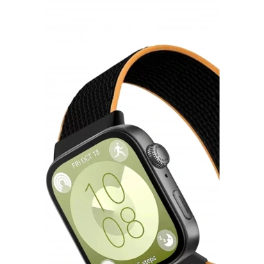 Mey İthalat®  Huawei Fit 4 Hasırlı Cırtcırtlı Kordon - Siyah-Turuncu