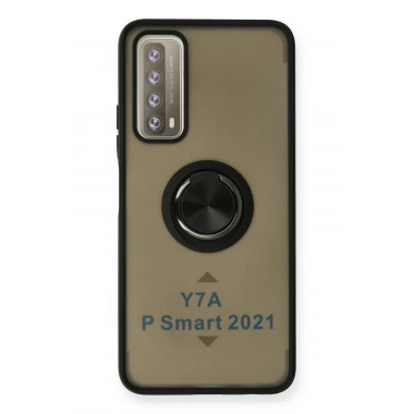 Mey İthalat®  Huawei P Smart 2021 Kılıf Montreal Yüzüklü Silikon Kapak - Siyah