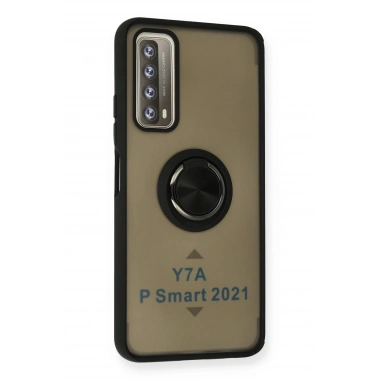 Mey İthalat®  Huawei P Smart 2021 Kılıf Montreal Yüzüklü Silikon Kapak - Siyah