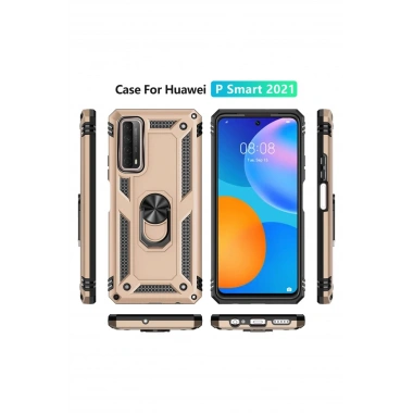 Mey İthalat® Huawei P Smart 2021 Kılıf Sofya Yüzüklü Silikon Kapak - Gold