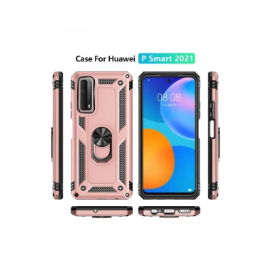 Mey İthalat® Huawei P Smart 2021 Kılıf Sofya Yüzüklü Silikon Kapak - Rose
