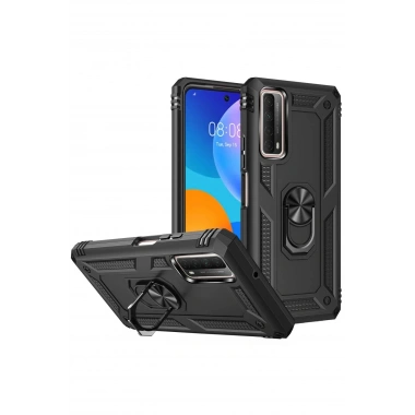 Mey İthalat®  Huawei P Smart 2021 Kılıf Sofya Yüzüklü Silikon Kapak - Siyah