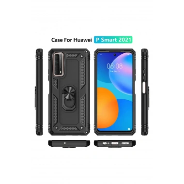 Mey İthalat®  Huawei P Smart 2021 Kılıf Sofya Yüzüklü Silikon Kapak - Siyah