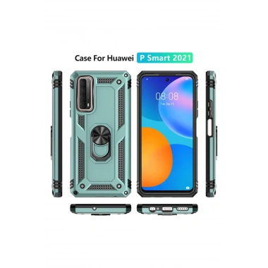 Mey İthalat® Huawei P Smart 2021 Kılıf Sofya Yüzüklü Silikon Kapak - Yeşil